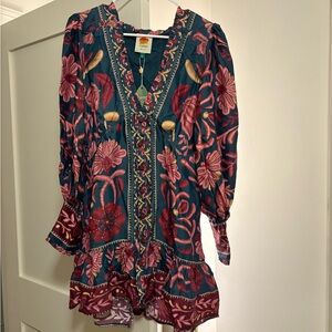 FARM Rio Floral Mini Dress - Teal and Burgundy